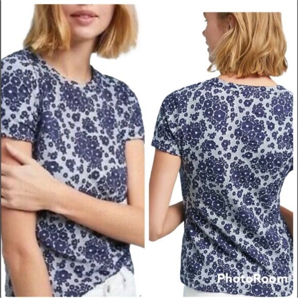 Anthropologie Postmark Blue Floral Tee L - Picture 1 of 9